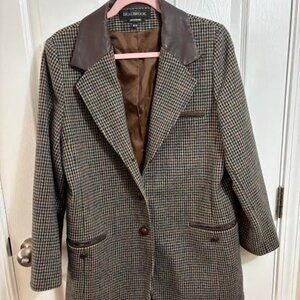 Vintage Wool Tweed Blazer with leather details